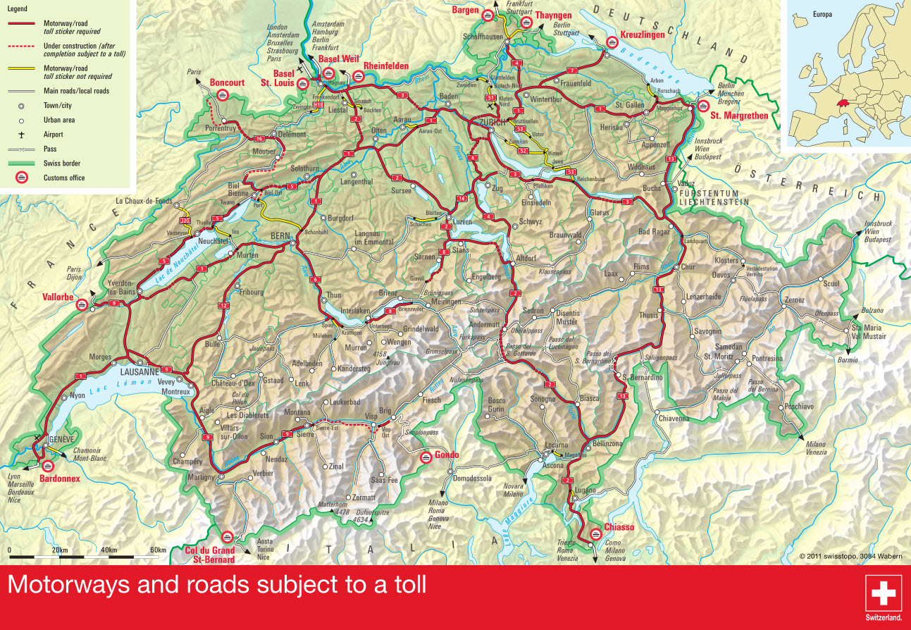 Schweiz Maut -Straßenkarte und Reiseführer -  evignette 